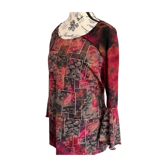 Claire France 90s Mauve Paisley Bell Sleeves bohemian size Large - Picture 3 of 7